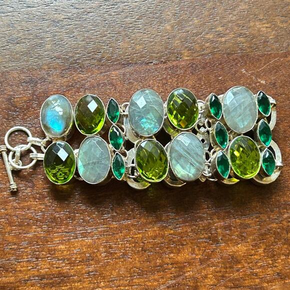 Vintage Sterling Silver Mixed Gemstone Bracelet – 77.29g – Labradorite & Peridot - Picture 5 of 8